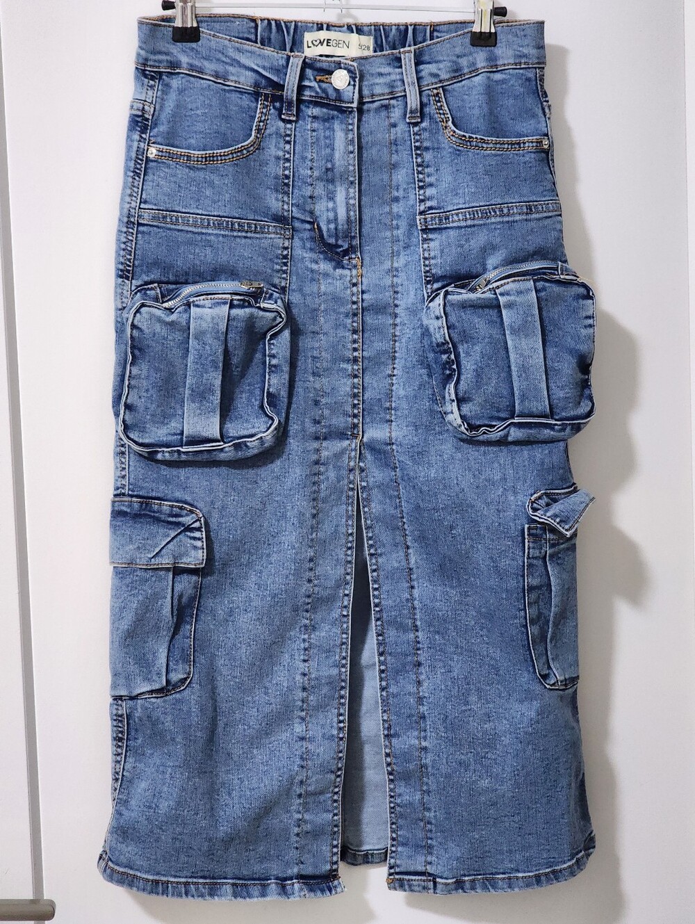 Y2K Inspired Lovegen Blue Denim Jeans Cargo Skirt SZ 5